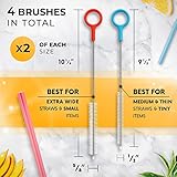 Heavy Duty Cleaning Brushes Set of 4 - Extra Long Straw Cleaners for Metal and Plastic Reusable Drinking Straws, to Clean Small Spaces, Sippy Cups, Water Bottles - Sturdy Hard Brush Bristles