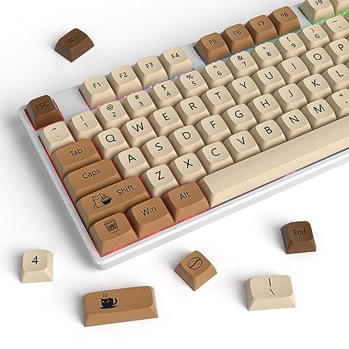 Owpkeenthy Retro XDA Keycaps, PBT 138 Keys Brown Keycap Set for Cherry MX Covers Fullsize 60% 65% 75% Keyboard （XDA Coffee Cat）