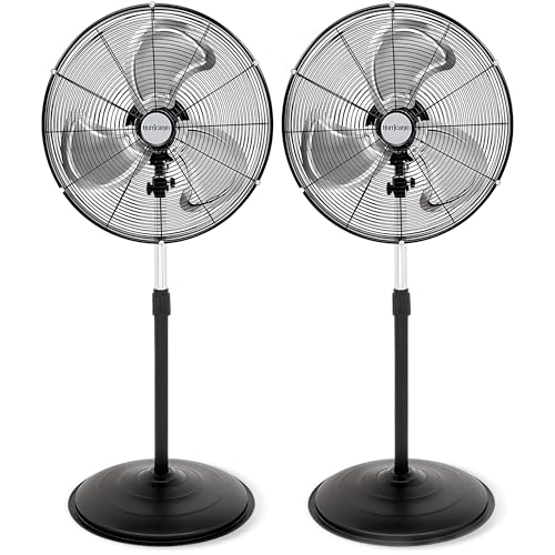 Hurricane 2-Pack Pro High-Velocity Oscillating Metal Stand Fan w/ 3-Speed Setting, 20" - Heavy-Duty Cooling Pedestal Unit w/ 4500 CFM, Adjustable Tilt & Height for Home, Garage, Gym & Workshop