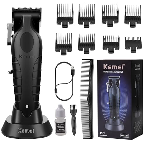 KEMEI 2296 Professional Hair Clippers for Men Cord/Cordless Hair Cutting Kits, Hair & Beard Trimmer, T Blade Barber Clipper with USB Rechargeable, Black