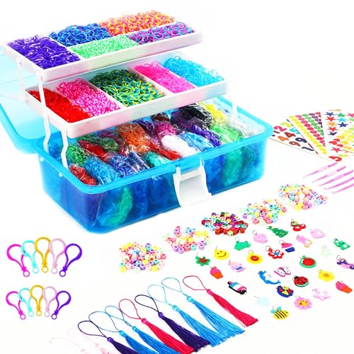 YITOHOP 15000+ Loom Rubber Bands Bracelet Kit, Rubber Bands for Bracelet Making Kit,Loom Bracelet Making Kit with 3 Layer Container,30 Colors,380 Beads, Charms Hooks Tools