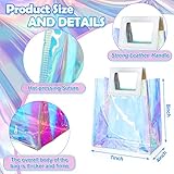 Cindeer 20 Iridescent Gift Bags Bulk, Clear Holographic Tote Bags, Reusable Party Favor Bags for Women(7 x 4 x 8 Inch)