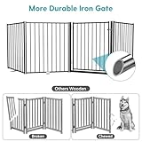 No Pawblems Free Standing Dog Gate with Door, 30'' Tall Foldable Dog Fence for Indoor & Outdoor, Up to 104 Inch Extra Wide Puppy Gate for Stairs, Hallways, Doorways, Deck, Yard (Black, 4 Panels)