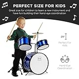 Best Choice Products Kids Drum Set 3-Piece Beginner Drum Set Junior Drum Set, w/ Throne Stool, Cymbal, Drum Sticks, Bass Drum Pedal, 2 Toms - Blue