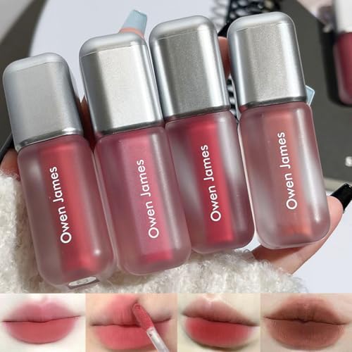 Baorder 4 Colors Matte Liquid Lipstick Set,Velvet Smooth Korean Lip Gloss,Waterproof Non-Stick Cup Long Lasting Lip Clay,Matte Nude Lip Stain Makeup Gift Kit for Women