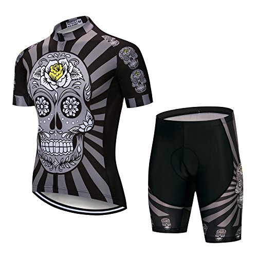 Men's Cycling Jersey Set Men Bike Jerseys and Shorts with Gel Paded S-5XL, Breathable Quick-Dry (Black Skull Set L)