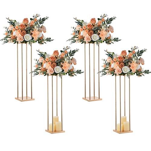 Vincidern 4PCs Gold Flower Stand Centerpieces for Wedding Table Decorations, Metal Flower Stand Metal for Wedding Road Centerpieces, Events, Paty Display Stand(31.5in Tall)