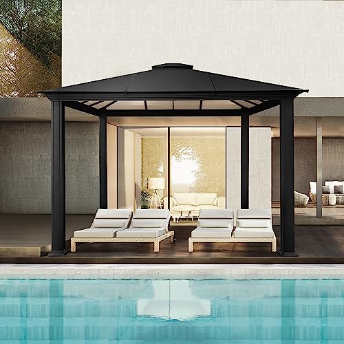 PARAGON OUTDOOR 10’ x 12’ Santa Monica Hard Top Gazebo, Black Powder-Coated Aluminum Frame Permanent Gazebo for Patio, Porch, Garden, Lawns, Parties