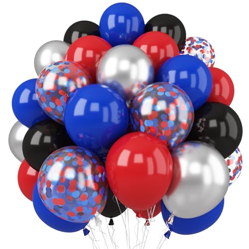 Red Blue Black Balloon, 12 Inch Spider Party Decorations, Matte Red Black and Royal Blue Latex Balloon with Confetti Balloons for Kids Boys Spider Hero Theme Birthday Baby Shower Halloween Party