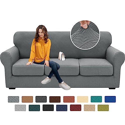 XINEAGE 2025 New 4 Pieces Couch Covers for 3 Cushion Couch Super Stretch Thick Soft Sofa Cover Anti Slip Sofa Slipcover Dogs Cats Furniture Protector (Light Gray, 71"-91")