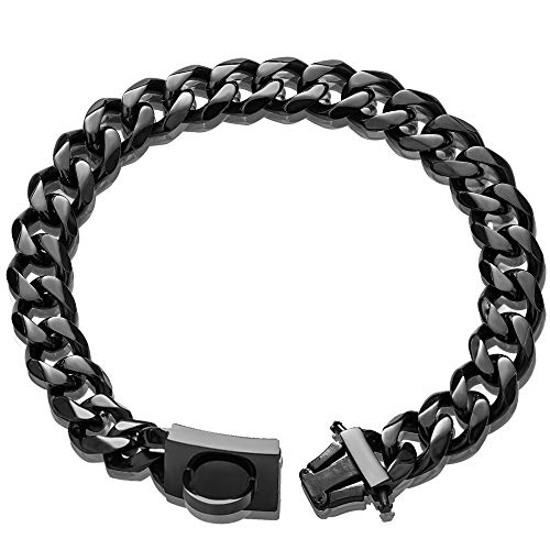 W/W Lifetime Dog Chain Collar Walking Training Collar with Design Secure Buckle 19MM Black Cuban Link Strong Heavy Duty Chew Proof Chain(19MM, 16")