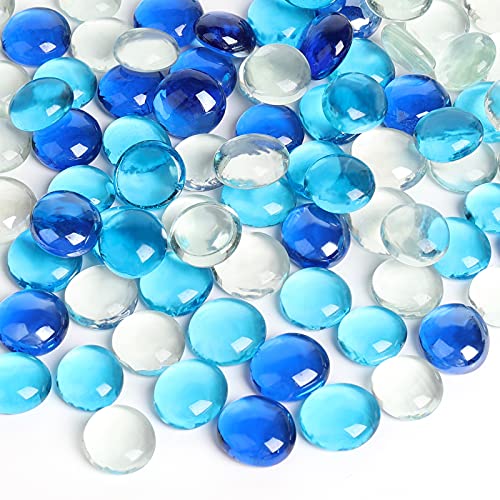 FUTUREPLUSX 5 Lb Flat Glass Marbles, 500PCS Blue Mixed Color Flat Gems Decorative Glass Stones Vase Filler Beads Table Scatter Decor