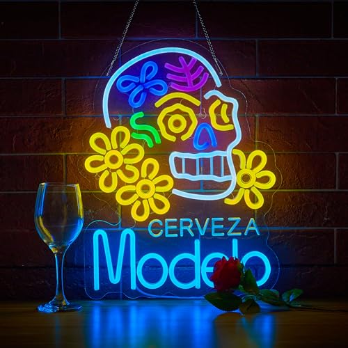 Yooyneon Neon Sign for Wall Décor Model Beer Bar Cerveza Neon Light Up Signs for Man Cave Pub Store Party Club LED Lights Decor