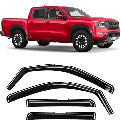 Voron Glass in-Channel Extra Durable Rain Guards for Nissan Frontier 2022-2025 Crew Cab, Window Deflectors, Vent Window Visors, 4 Pieces - 200457