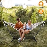 SUPER DEAL Portable 9FT Hammock Stand with 2 Person Hammock Included 620 LBS Capacity Adjustable Hammock Bed with Space Saving Carrying Case for Camping Garden Backyard Patio Indoor Outdoor