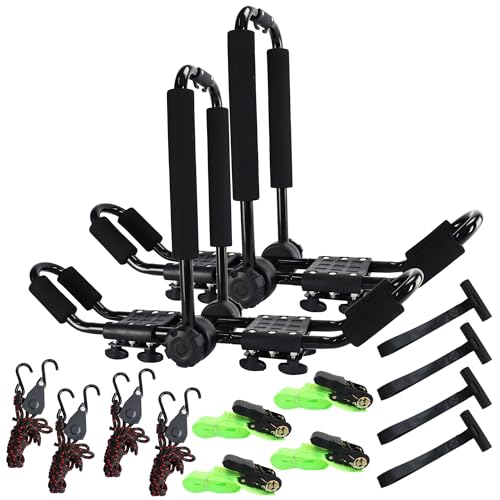 Folding Kayak roof Rack Adjustable for Kayak/Canoe/SUP,J-Bar Rack on Roof Mounting On SUV, Car and Truck Crossbars. (23-krf-2)