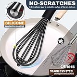 Eddeas Silicone Mini Whisk, Small whisks Non-Stick Tiny Whisks set of 2（5.5in & 7.5in）-Heat Resistant (450°F) Whisks, Balloon Egg Beater Perfect for Whisking, Beating, Mixing, Blending, Black