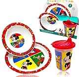 Disney Classic Mickey Baby Toddler Utensil Dinnerware Dish Feeding Set Gift Box including Break Resistant Bowl, Dish Plate, Tumbler Cups - Safe BPA free, Easy to Clean, Perfect Gifts for Kids