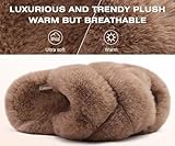 COFACE Women's Fluff Slippers Open Toe Fuzzy Faux Fur Slide Slippers Ladies Comfort House Slippers Fashion Furry Shearling Platform Slippers with Arch Support Indoor Outdoor Sole, Brown Size 8