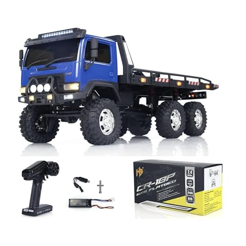 HobbyPlus ARKTOS 6x6 RC Crawler Truck, 1:18 Scale RC Rock Crawler with Blue Body & Black Bear Bed, 6WD RC Trucks for Adults, Realistic Lights, Functional Flatbed, Smooth Suspension (1810431)