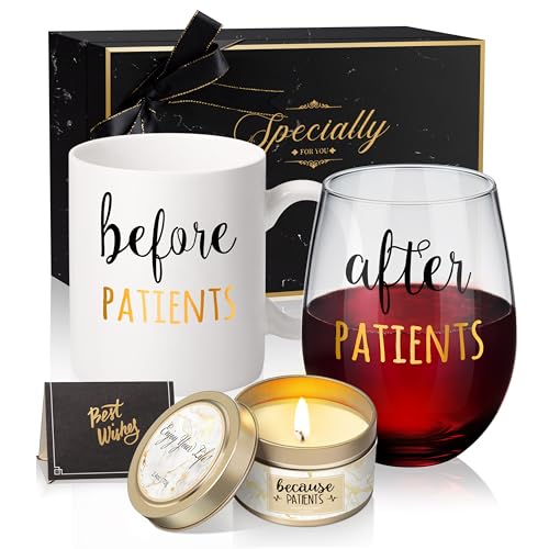 Before Patients, After Patients 11 oz Coffee Mug and 18 oz Stemless Wine Glass Set Gifts Idea for Nurses, Doctors, Hygienists, Physician, Dentists Unique Birthday Graduation Gifts Idea