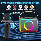 Karaoke Machine,Portable Bluetooth Karaoke Speaker with 2 Wireless Microphones for Adults & Kids Toys with LED Lights, Karaoke Microphone with PA System Supports USB/TF/AUX,Gift for Party (Black)