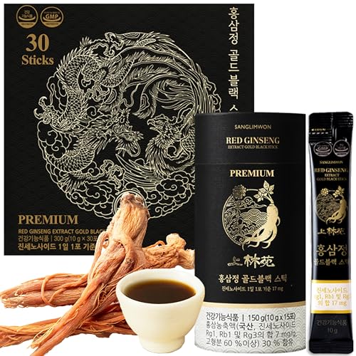 Korean Food Sanglimwon Gold Black Stick, High-Potency Red Ginseng with 17mg Ginsenosides, Luxurious Gift Package, 30 Sticks