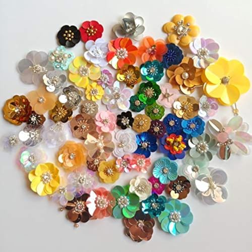 30pcs Random Sequins Embroidery Flower Patches Arts Crafts Sewing Patches (Colorful A)