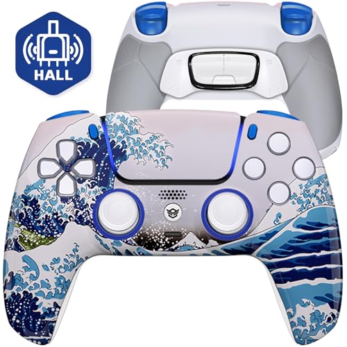 HEXGAMING ULTIMATE Hall Effect Wireless Controller Compatible with ps5-4 Back Buttons, Mouse-Click Hair Triggers, Interchangeable Thumbsticks - Waves