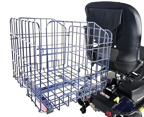 Foldable Folding Scooter Rear Basket for Golden & Pride Mobility Scooters & Powerchairs (Only Works with Scooters & Power Chairs Equipped with 1" x 1" Hitch Receiver) (Blue)