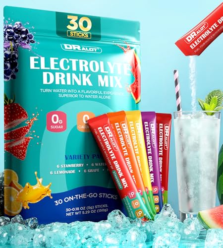 Dralot Juicy Splash 30 Packs Sugar Free Electrolytes Powder w/Natural Flavor, Liquid Daily IV Recharge+Tech. Mix 5 Electrolyte for Balance, Raw Seasalt Hydration Packets for GF, Vegan, Non-GMO, Keto