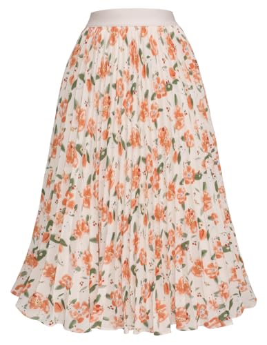 GRACE KARIN Women's Vintage Skirts A-line Pleated Flared Skirts Floral-C L