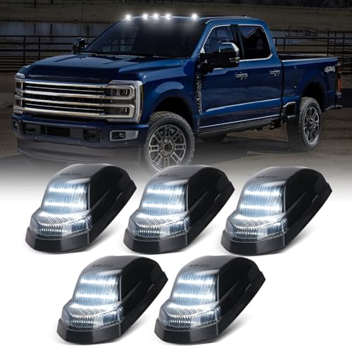 HTZCMOTO LED Cab Roof Marker Lights Compatible with F250 F350 F450 F550 Super Duty 2017-2024, 5pcs Clearance Top Cab Lights for Pickup Trucks, Smoked Len + White Light