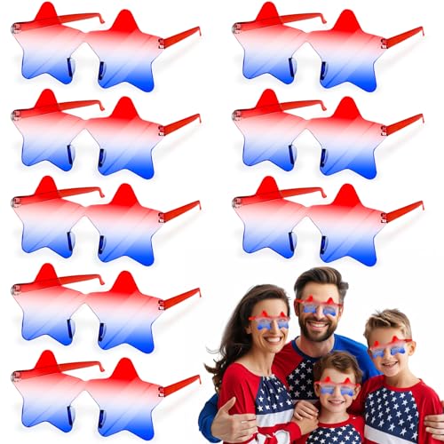 12 Pairs Star Sunglasses Rimless 4th of July Accessories Red White and Blue Transparent Eyewear USA Patriotic Party Supplies Fashion American Flag Favors Women Men Kid Independence Day Memorial Day