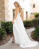 WaterDress Elegant White Lace Chiffon Wedding Dresses Long for Bride Slit Spaghetti Straps Boho Bridal Gowns 2025 White 16