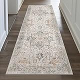 GENIMO Runner Rug 2'6''x10, Non Slip Vintage Hallway Runner Rugs, Low Pile Lightweight Machine Washable Mat for Hallway, Entryway, Bedroom, Kitchen and Corridor, Light Taupe Brown