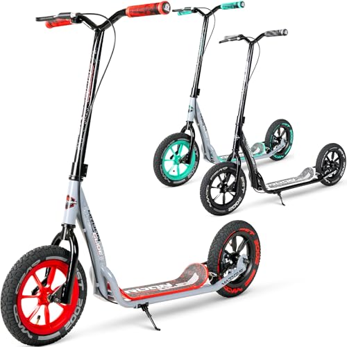 Large Kick Scooter for Adults, Teens & Kids 8-12 with Kickstand – 12" Air-Filled Tires, Wide Deck, Lightweight Steel Frame – Madd Gear Urban Glide (Graphic 1)