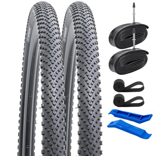 YUNSCM 700C Lightweight Bike Tires 700x35C (ETRTO 35-622) and 700C Bike Tubes - 60TPI Nylon, Puncture-Resistant, Compatible with Gravel Bike Tires 700x33C/35C/36C/37C- 2 PCS (Y-585)