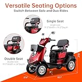 All-Terrain 4-Wheel Electric Powered Mobility Scooter for Seniors & Adults Heavy Duty Mobile Scooters with Convertible 2-Seat, 3-Speed Mode, 1000W Motor, 330lbs Capacity (Red)