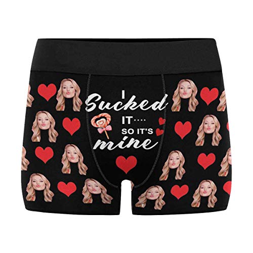 Personalized Boxer, Custom Funny Face Underwear Shorts I Sucked It So It's Mine Black Boxer Briefs Underpants Printed with Photo Picture for Men Dad Husband 3XL