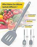 Pack of 2 Silicone Solid Turner, Non Stick Slotted Kitchen Spatulas, High Heat Resistant BPA Free Cooking Utensils, Ideal Cookware for Fish, Eggs, Pancakes(Gray)