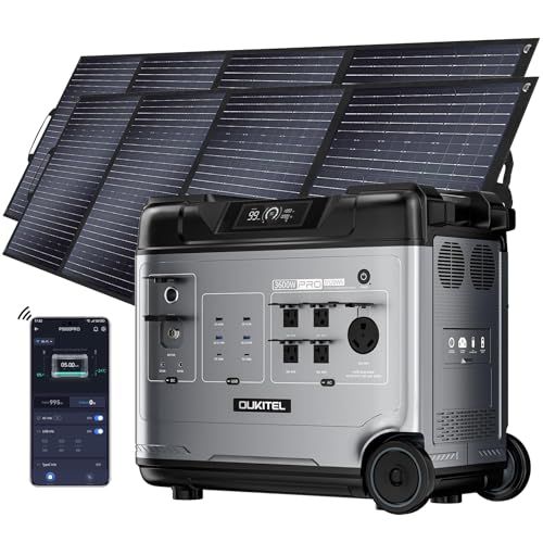 OUKITEL 5120Wh Power Station with 2x400W Solar Panel (2025 NEW), P5000 Pro Large Capacity Solar Generator, 5x3600W AC Output (5000W Peak), 1800W Fast Charging, 1000W MPPT Solar for Home Backup, RV