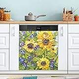 Naanle Dishwasher Magnet Cover Van Gogh Sunflower Front Dishwasher Cover Magnetic Home Cabinet Decals Appliances Stickers Refrigerator Decorative 23x26 inches