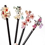 4 PCS Wooden Hair Sticks Chinese Traditional Flower Hair Sticks for Long Hair Hair Chopsticks for Women Girl Classic Vintage Flower