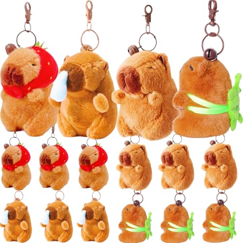 GWWZHI 12Pcs Capybara Plush Keychain Capybara Stuffed Animals Toy Capibara Cute Keychain Pendant for Party Favor Decor (Mixed Styles, 12)