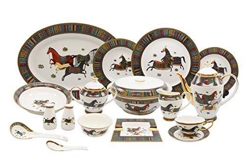 Royalty Porcelain 58 Pc Luxury Greek Horse Cheval Banquet Dinner Set, Premium Bone China