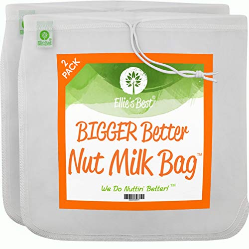 Pro Quality Nut Milk Bag 2 Pack - 12"X12" XL Bags - Commercial Grade Reusable All Purpose Food Strainer - Food Grade BPA-Free - Ultra Strong Nylon Mesh - Almond Milk, Juices, Cold Brew Recipes Videos