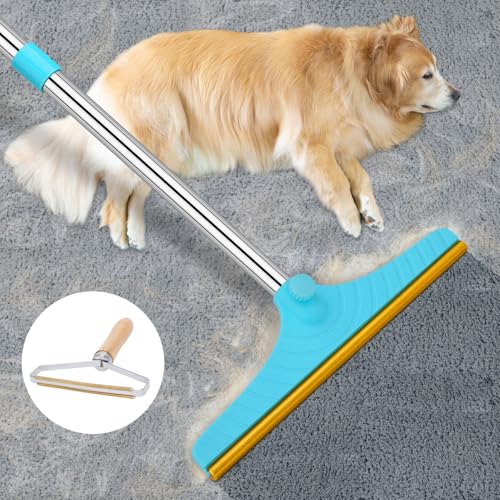 Eaersan Carpet Rake for Pet Hair Removal - Reusable Pet Hair Remover, 60” Adjustable Long Handle Cat Dog Hair Removal Tool, Carpet Rake Scraper, Pet Hair Removal Brush for Rugs, Mats, Couch, Furniture