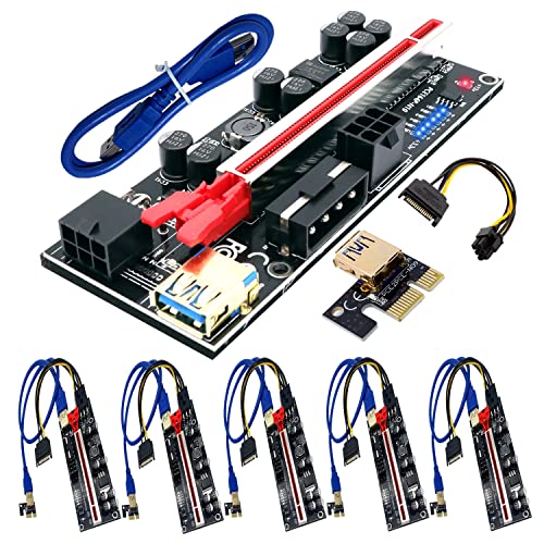 BTBcoin 6 Pack PCI-E Riser 010S GPU Riser Adapter Card PCI-Express 1X to 16X Riser Card with 8 Solid Capacitors for Bitcoin Ethereum Mining