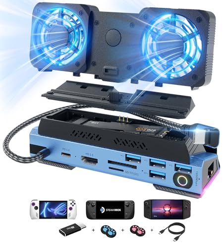 Steam Deck OLED&ROG Ally X&Legion GO - 14-in-1 Docking Station Dismantling Dual Cool Fans Steam, M.2 NVMe Enclosure,4K@60Hz,4 USB Ports,100W PD Charging, Gigabit Ethernet Fit for Steam Deck